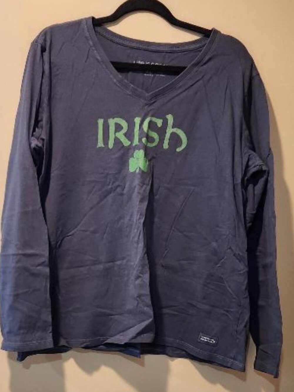 Life is Good Women's Irish Clover Long Sleeve Crusher V-neck T-shirt